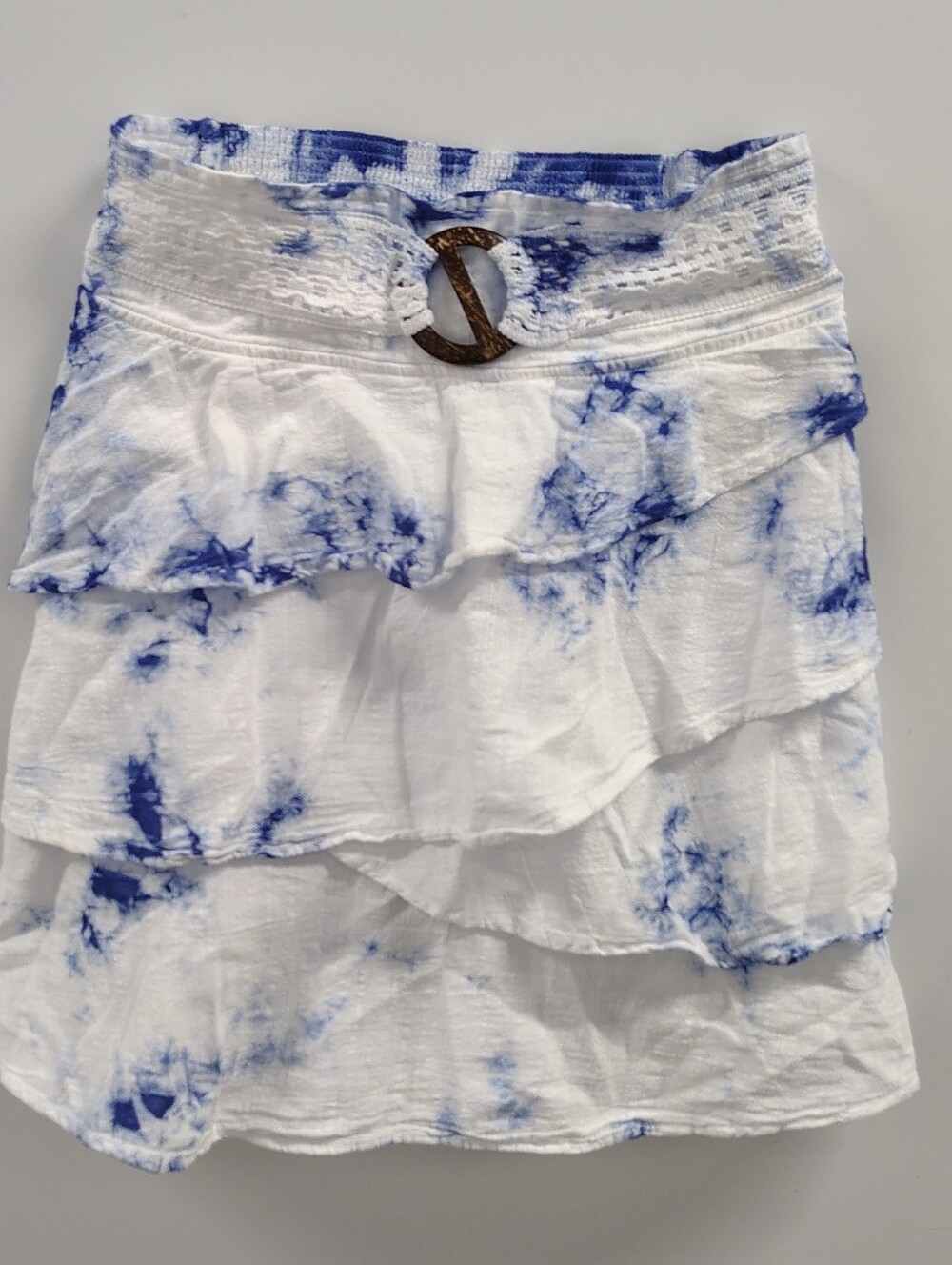 NWT Peruvian Cotton Natural WaterColor Tiered Skirt - Aqua Electric Blue Sz S